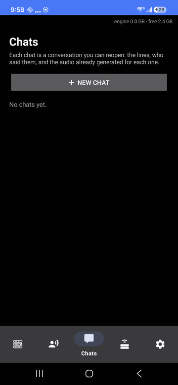 Chats tab showing a conversation timeline with lines you can reorder